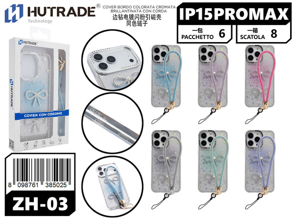 ZH-03 COVER BORDO COLORATA CROMATA BRILLANTINATA CON CORDA IP15 PRO MAX
