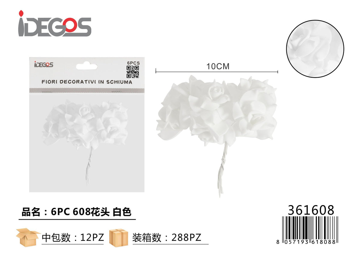 Testine di fiori decorativi, modello 608, 6 pezzi