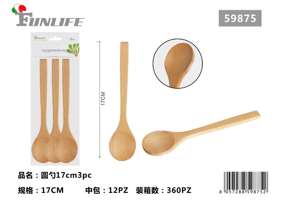 Set di tre cucchiai tondi in legno