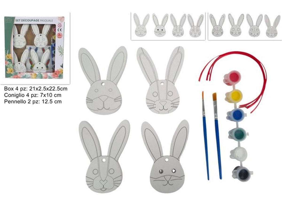 Decoupage conigli 4 pz ceramica c pennello c 6 colori 2 ass.