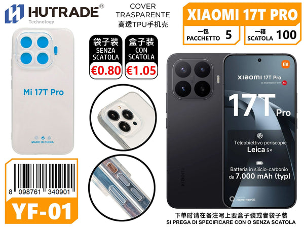 YF-01 COVER TPU ALTA TRASPARENZA PER CELLULARE XIAOMI 17T PRO