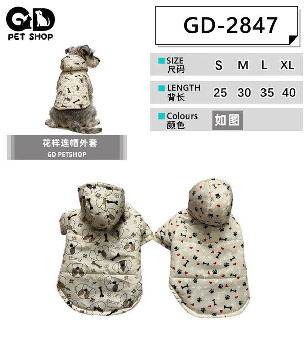 Cappotto con cappuccio a fantasia per cani