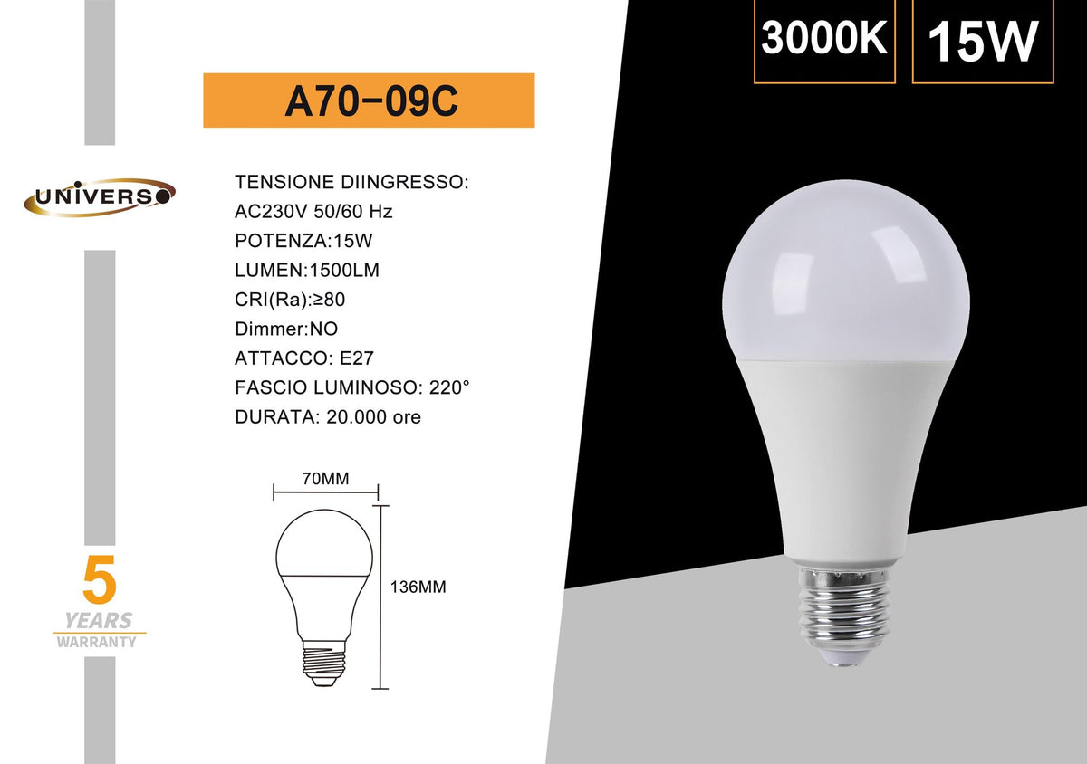 Lampadina LED E27 – A70-09C / A70-09N
