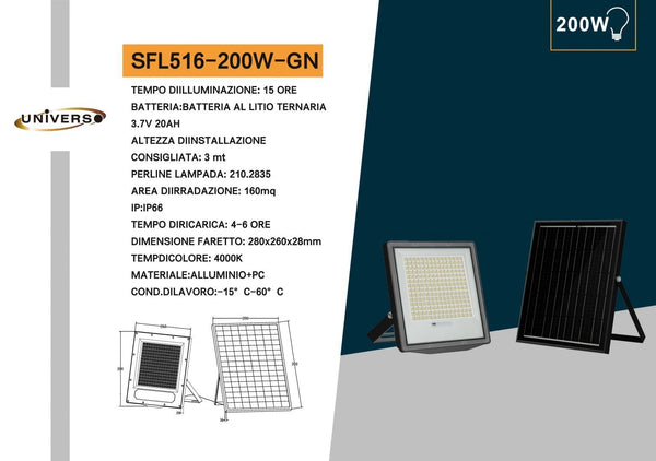 Faretto Solare Universo – SFL516-200W-GN