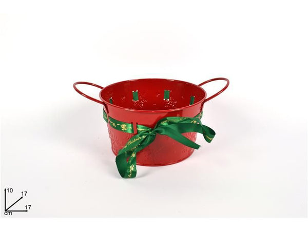 Bacinella metallo rossa c/nastro natalizio 14b-166/red