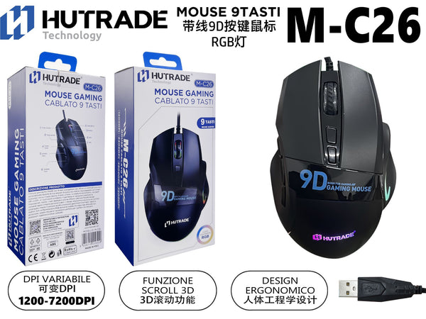 M-C26 MOUSE CON FILO 9D TASTI LUCE RGB 7200DPI