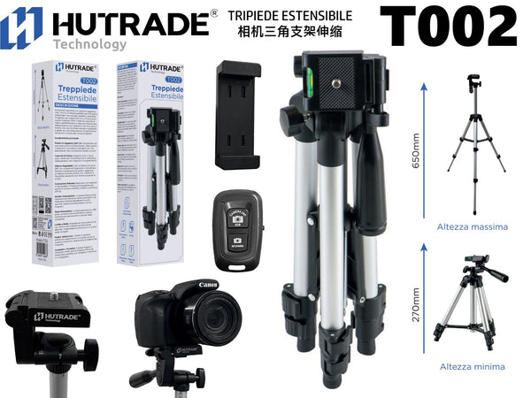 T002 TRIPIEDE ESTENSIBILE 270MM FINO A 650MM CON TELECOMANDO BLUETOOTH