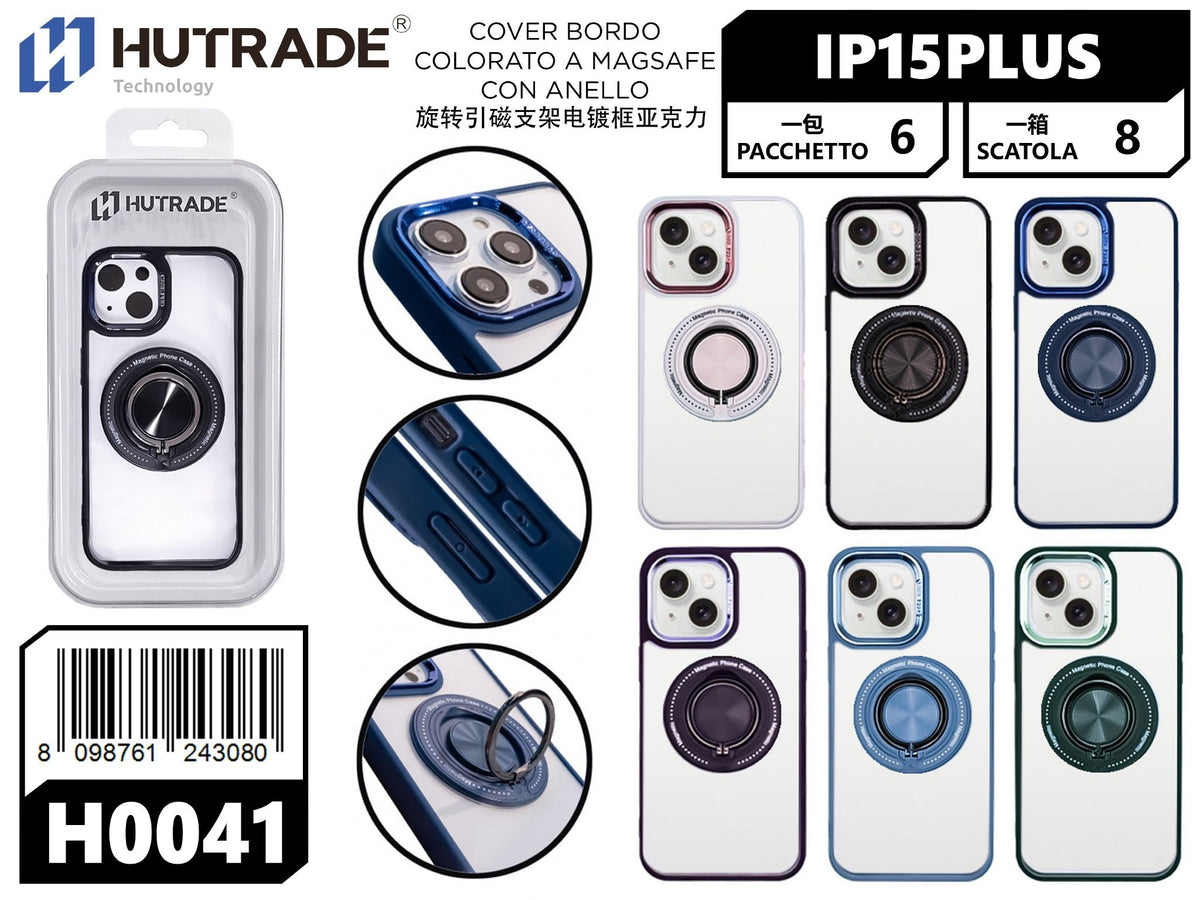 H0041 COVER BORDO COLORATO A MAGSAFE CON ANELLO IP15PLUS