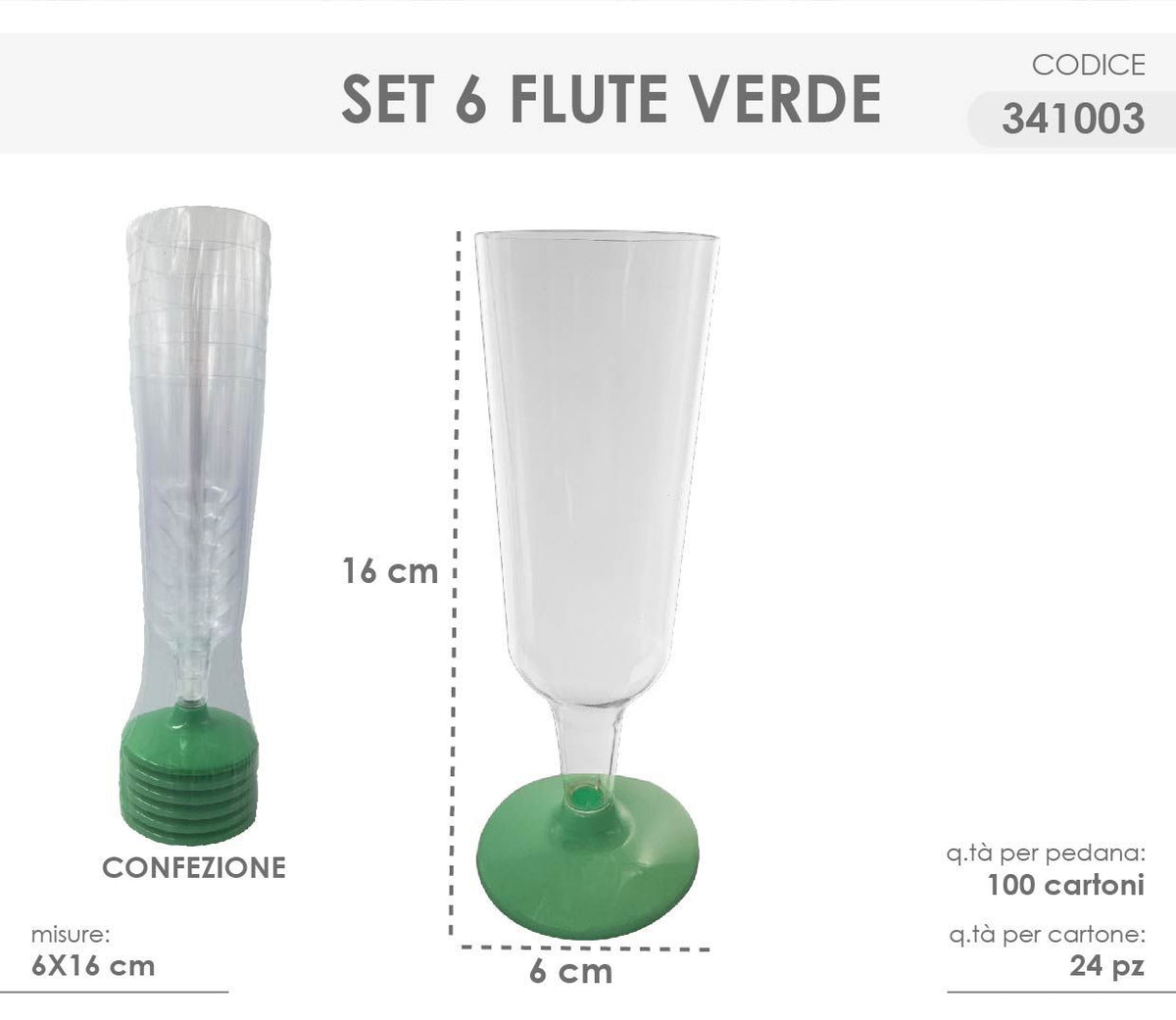 Flute con base colorata · 6 pezzi · 6 × 16 cm