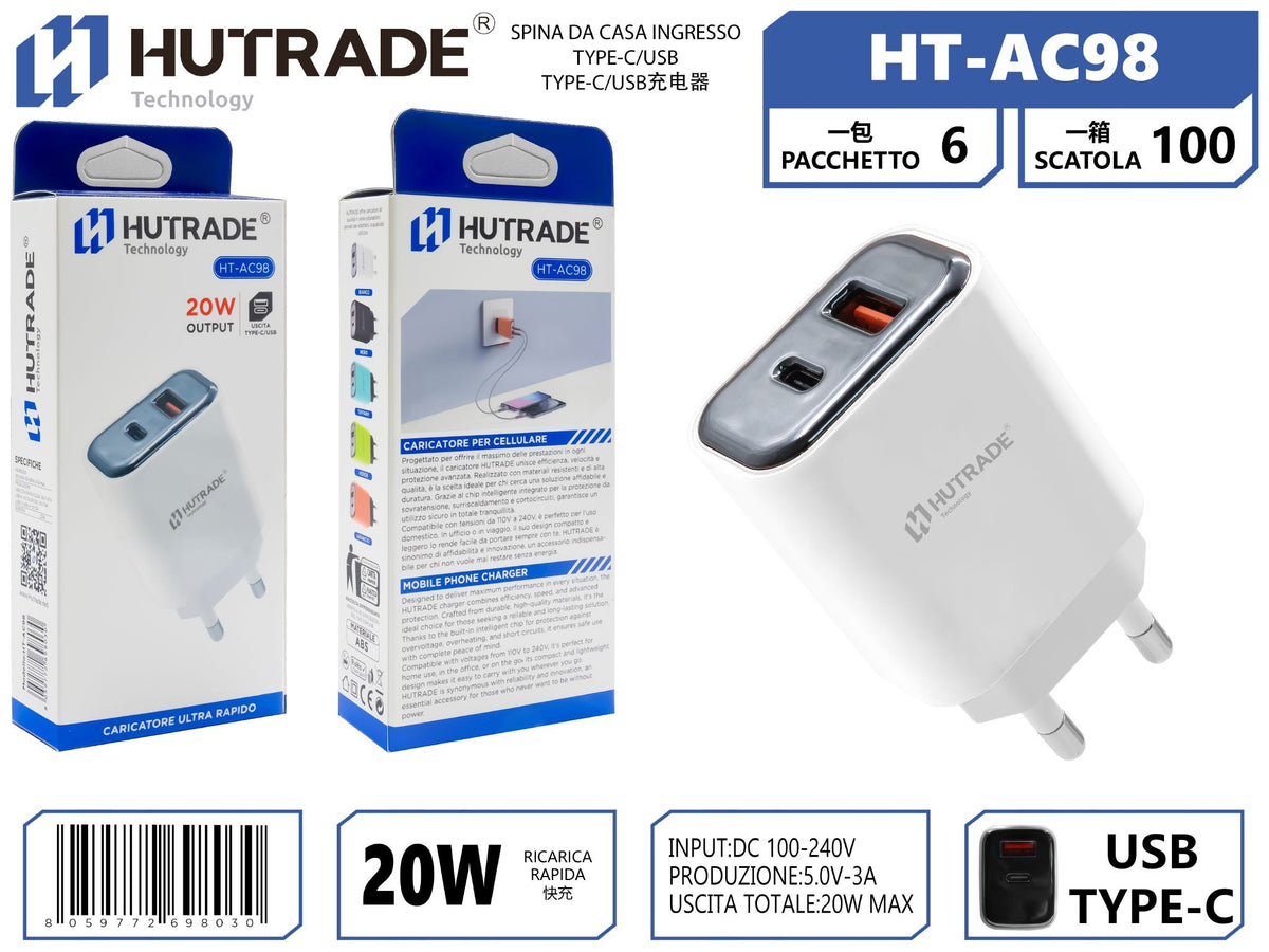 HT-AC98 SPINA DA CASA INGRESSO TYPE-C/USB 20W
