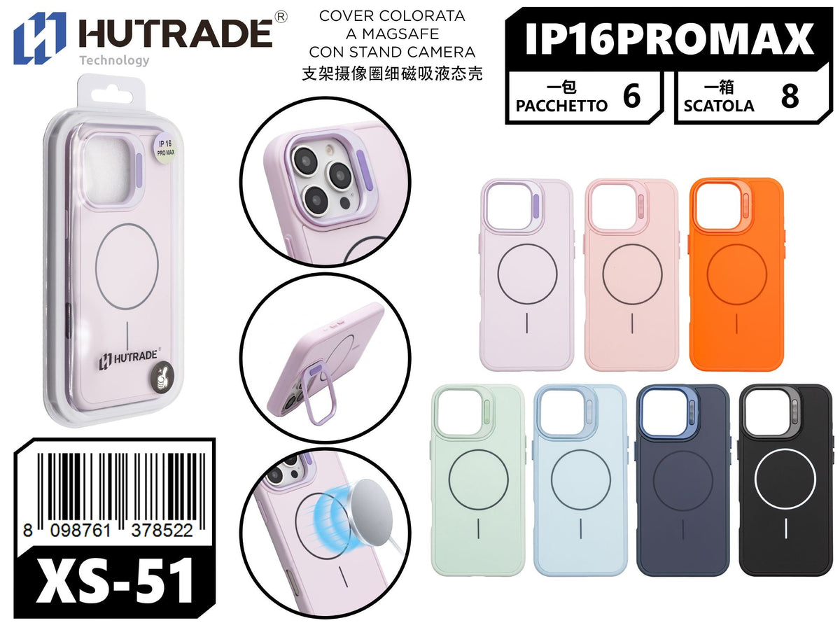 XS-51 COVER COLORATA A MAGSAFE CON STAND CAMERA IP16 PRO MAX