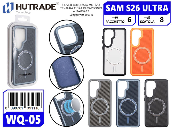 WQ-05 COVER COLORATA MOTIVO TEXTURA FIBRA DI CARBONIO A MAGSAFE S26 ULTRA