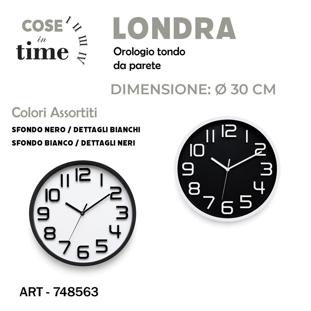 Londra orologio da parete b&w tondo col. ass. 30 cm