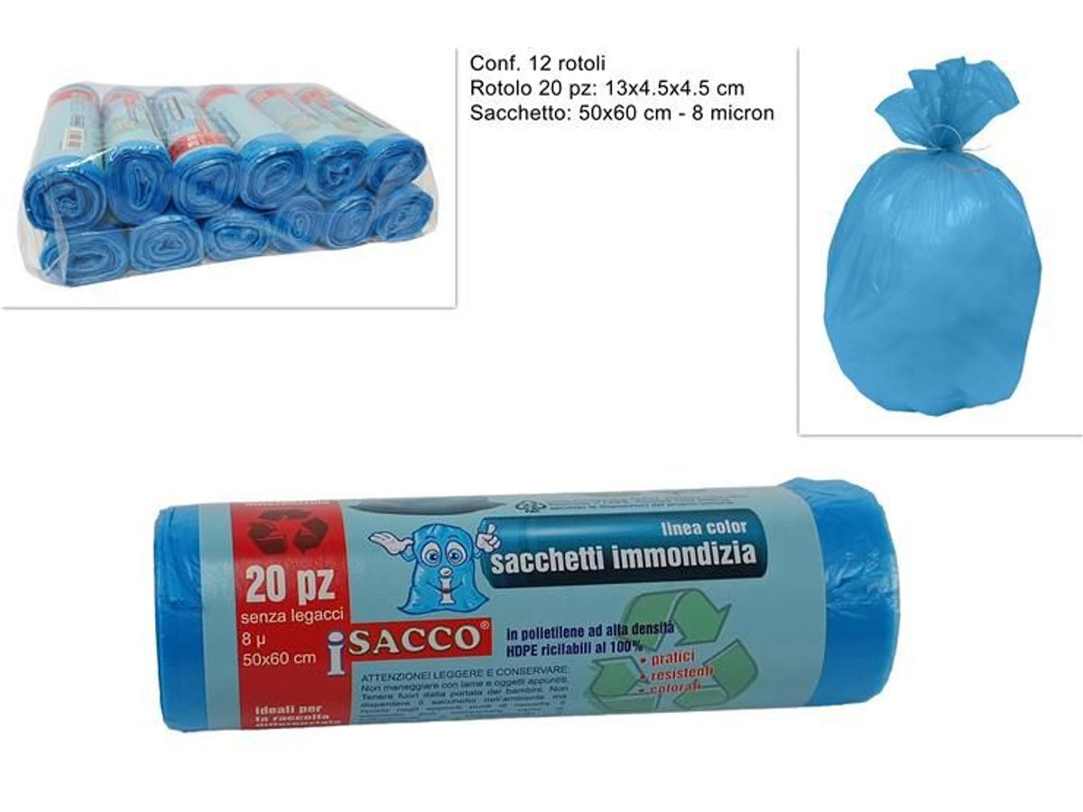 SACCHETTI PER RIFIUTI 20 pz 50 × 60 8MIC BLU 001 BLUE/23841310/2