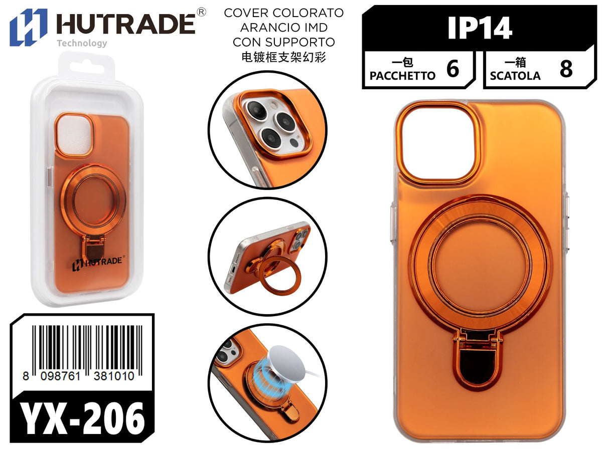 YX-206 COVER COLORATO ARANCIO IMD CON SUPPORTO IP14