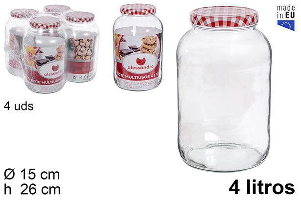 Barattolo tondo in vetro con coperchio vichy 4 l.