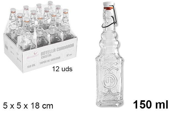 Bottiglia in vetro quadrata con tappo meccannico 150 ml