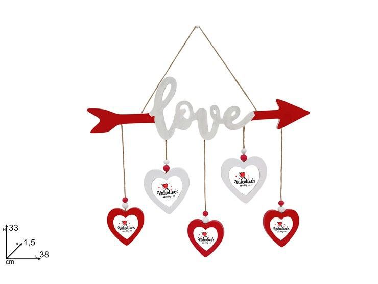 APPENDINO LEGNO LOVE CON 5 Cornice portafoto CUORI