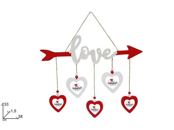 APPENDINO LEGNO LOVE CON 5 Cornice portafoto CUORI