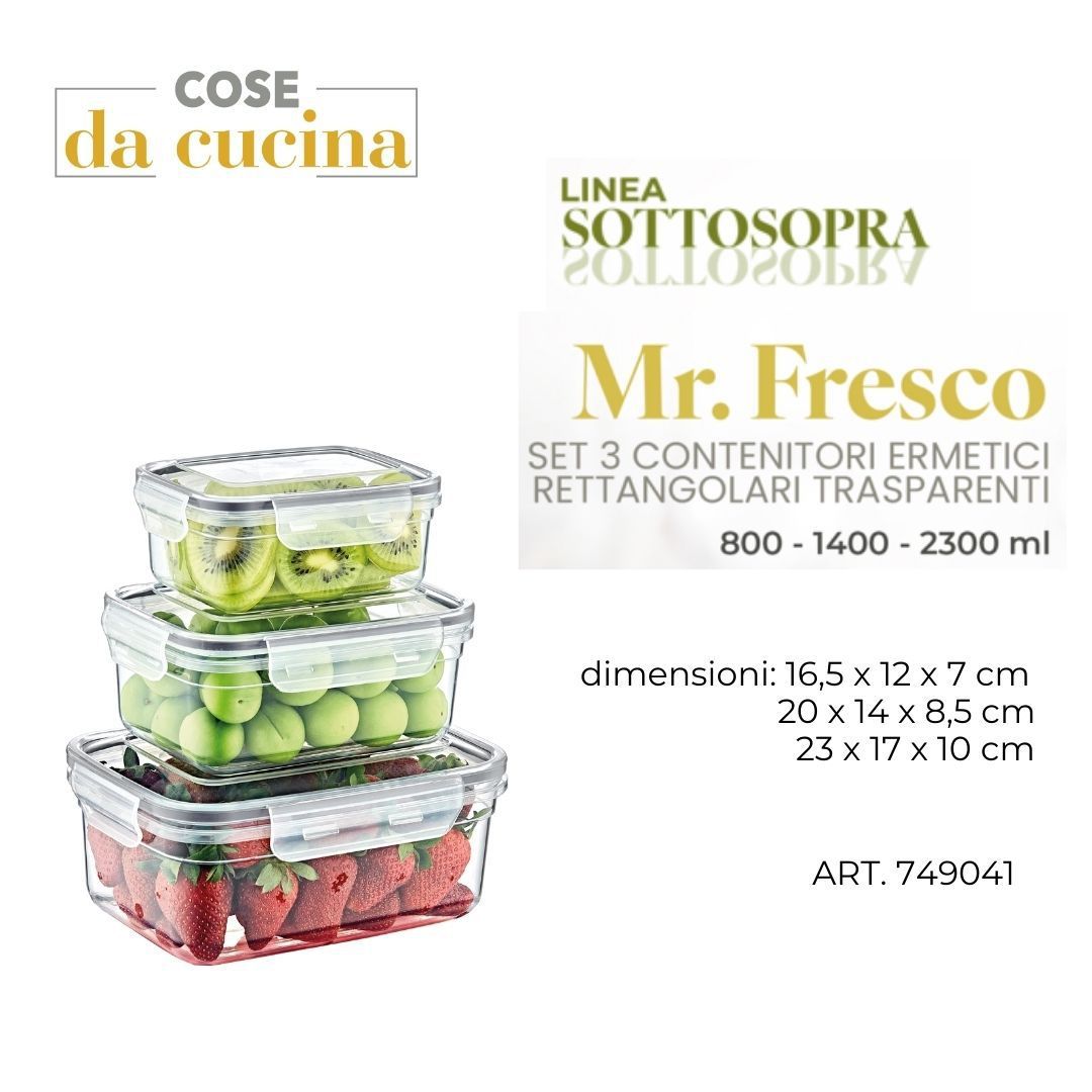 Mr fresco set 3 contenitore ermetici rettangolari trasp.800/1400/2300 ml