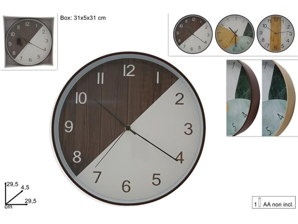 Orologio muro effetto legno 3 ass. 2 col. 3942-1-rmb/rdb/2rmb-3rmb