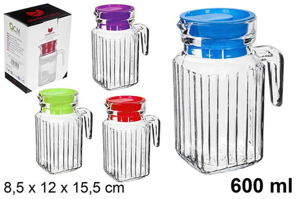 BROCCA ACQUA IN VETRO COPERCHIO COLORI ASSORTITI 600 ml