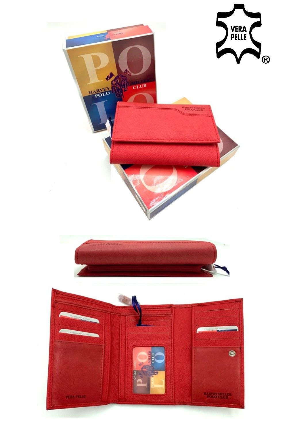 Harvey Miller Polo Club P074, portafoglio rosso in pelle