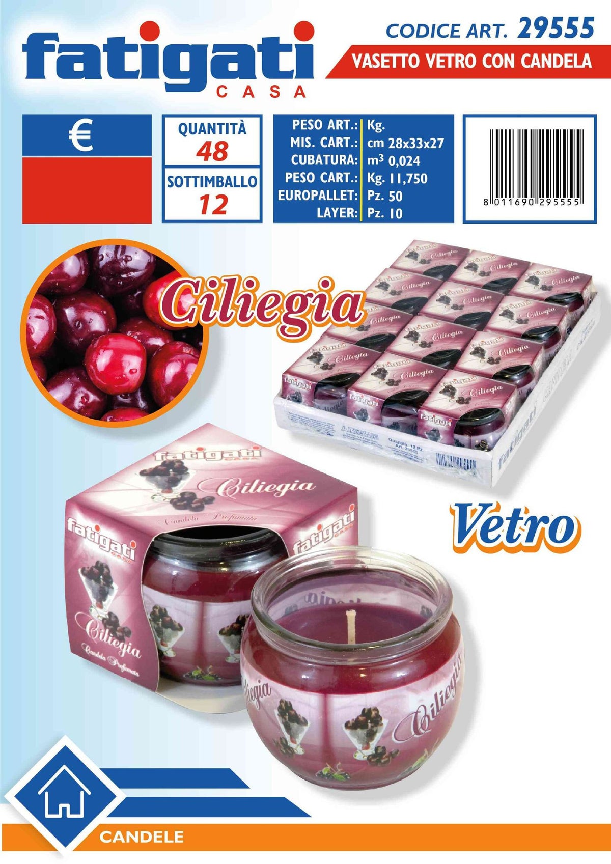 Vasetto vetro c/candela ciliegia