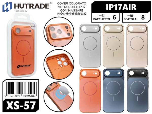XS-57 COVER COLORATO VETRO STILE IPHONE 17 CON MAGSAFE IP17 AIR
