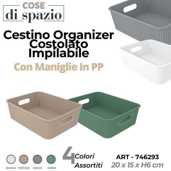 Striped cestino organizer impilabile con maniglie in pp 20 × 15xh6 cm