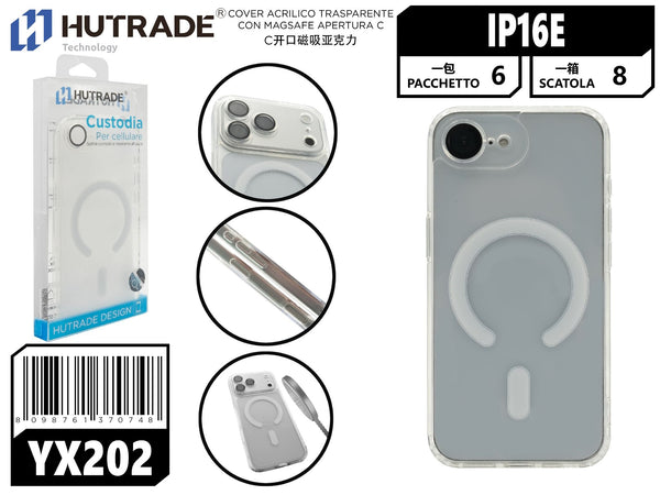 YX-202 COVER ACRILICO TRASPARENTE CON MAGSAFE APERTURA C IP16E/SE 2025/IP17E