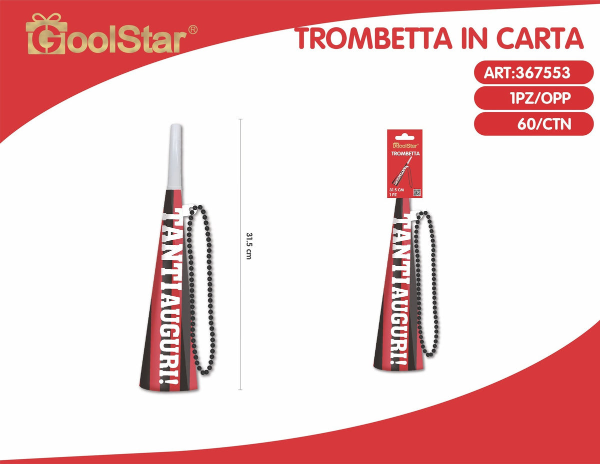 Trombetta per party, calcio rosso e nero