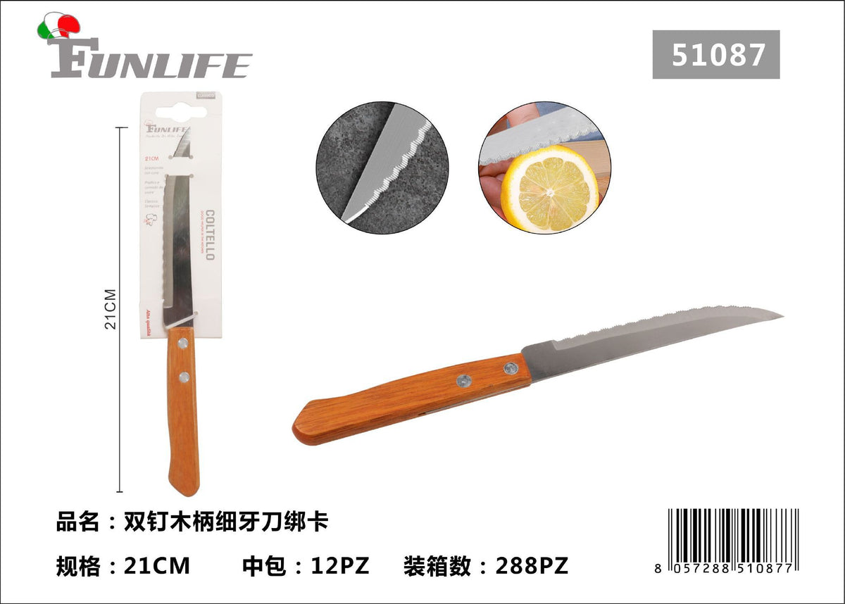 Coltello seghettato con manico in legno