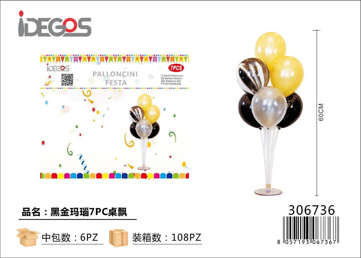 Set di 7 palloncini metallizzati oro e nero