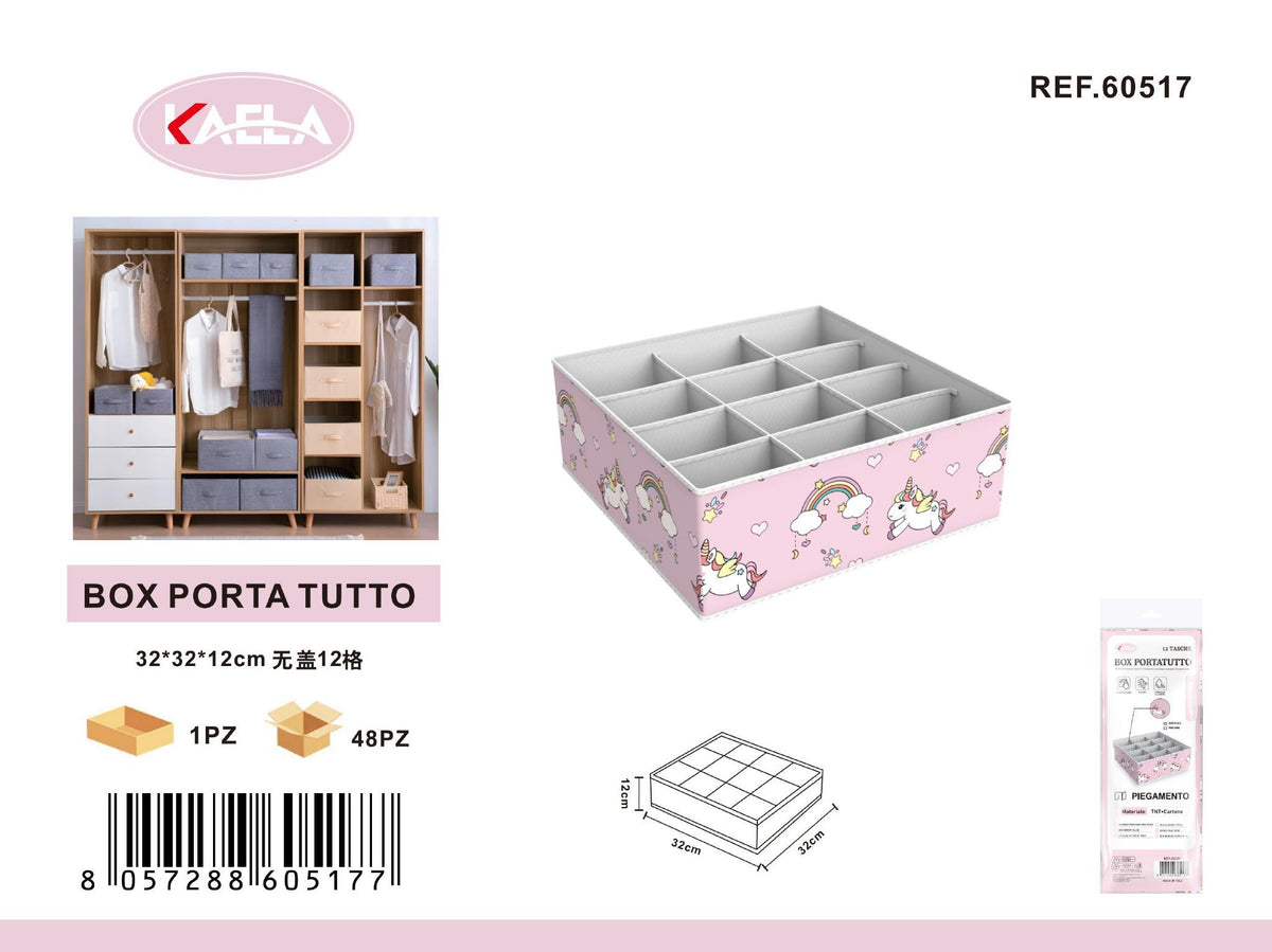 Organizer rosa senza coperchio, 12 scomparti, 32 × 32 × 12 cm
