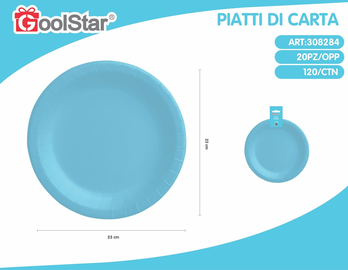 Piatto di carta celeste rotondo