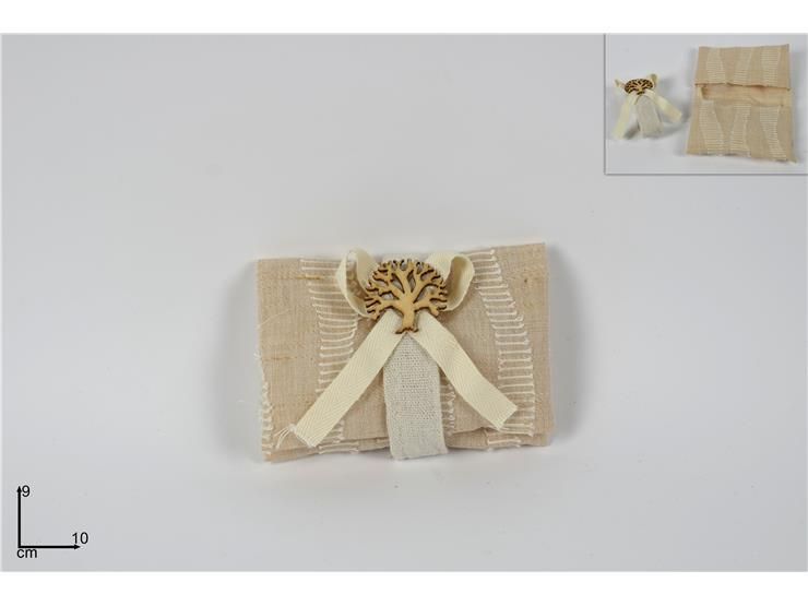 Sacchetto beige con albero, 9 x 10 cm