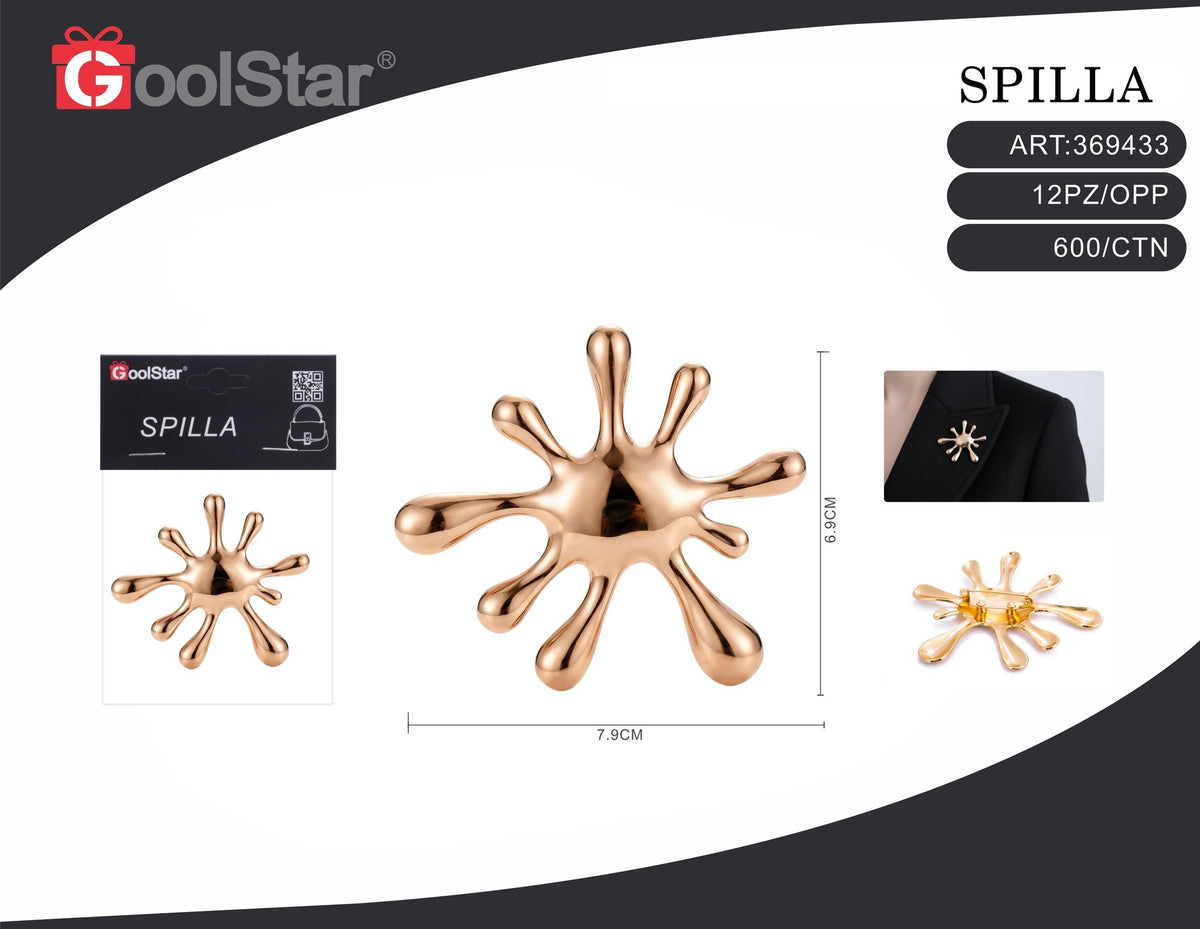 Spilla astratta a spruzzo, oro rosa, 7,9 × 6,9 cm