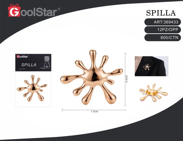 Spilla astratta a spruzzo, oro rosa, 7,9 × 6,9 cm