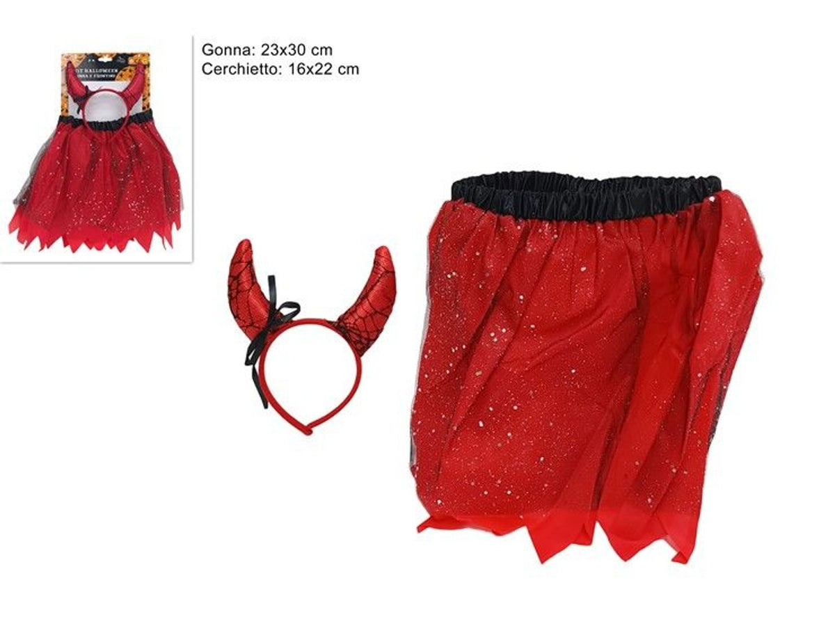 Set gonna rossa e cerchietto con corna per Halloween