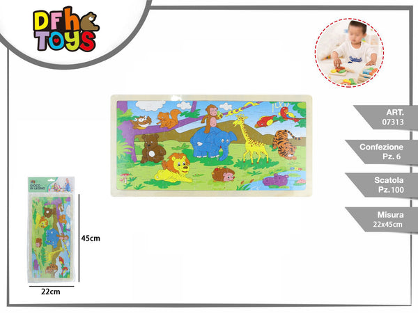 Puzzle in legno con animali, 22 × 45 cm