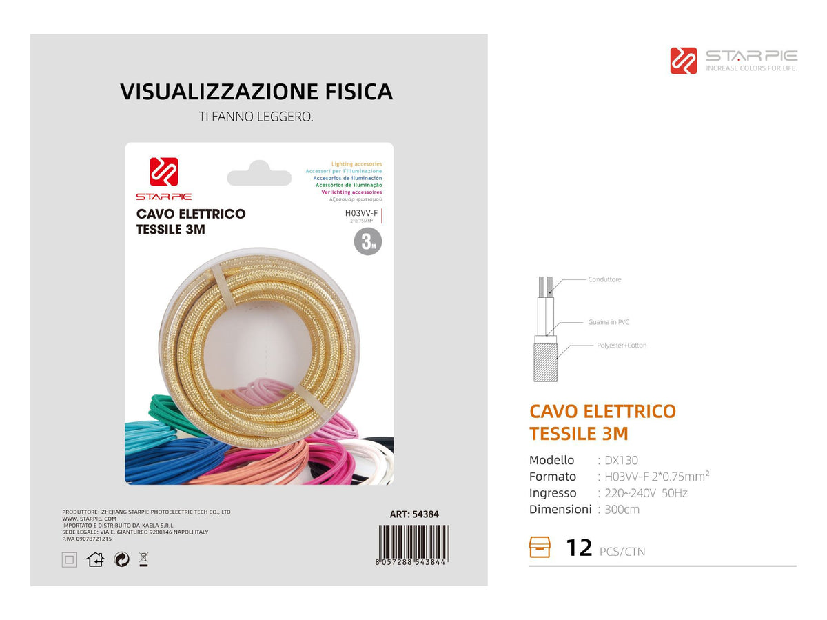 Cavo tessile DX130 color oro, 3 m