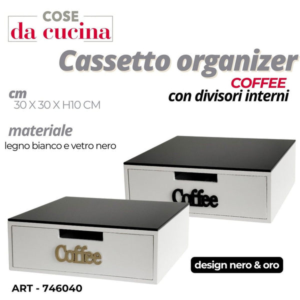 Cassetto organizer per caffè con divisori, 30 × 30 × 10 cm