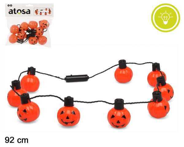 Ghirlanda luminosa con zucche per Halloween, 92 cm