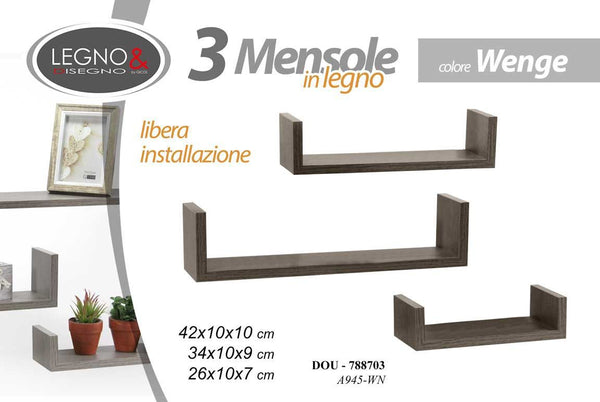 Set di 3 mensole color wengé A945/08A