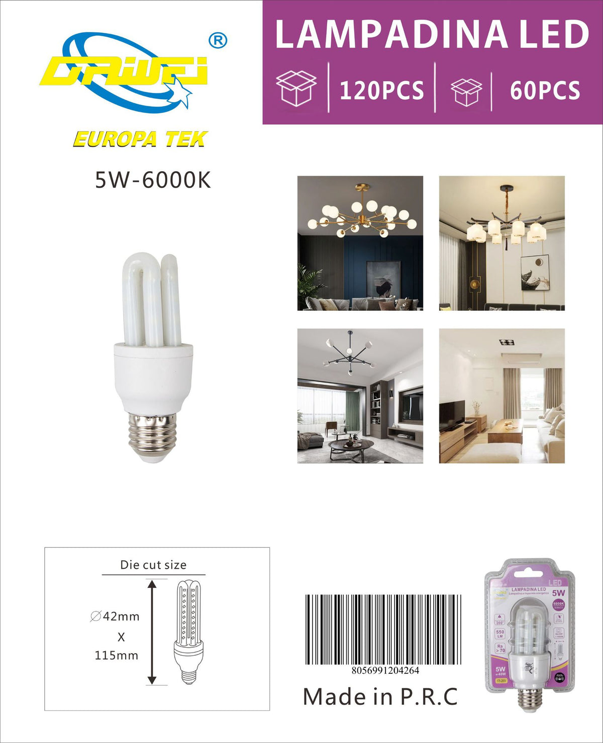 Lampadina LED a forma di U — 6000 K, E27