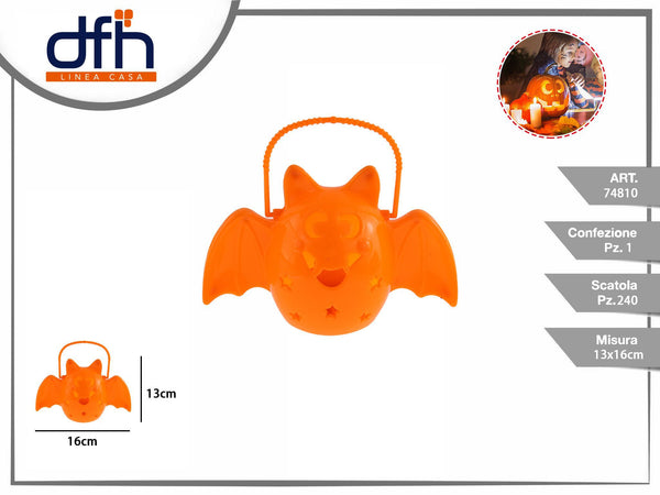 Lanterna Halloween arancione a forma di pipistrello, 13 × 16 cm