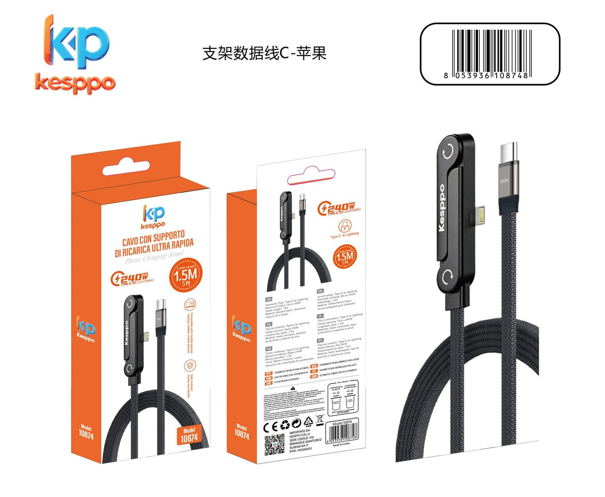 Cavo di ricarica USB-C / Lightning 2 in 1 con supporto