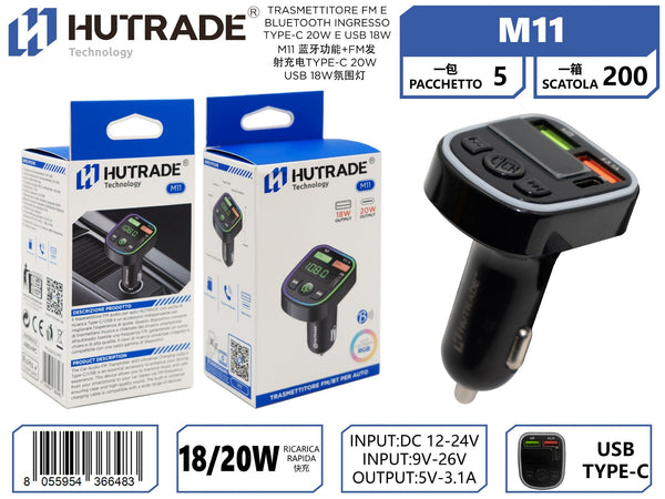 M11 TRASMETTITORE FM E BLUETOOTH INGRESSO TYPE-C 20W E USB 18W