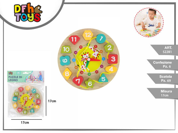 Puzzle orologio in legno con giraffa, 17 cm